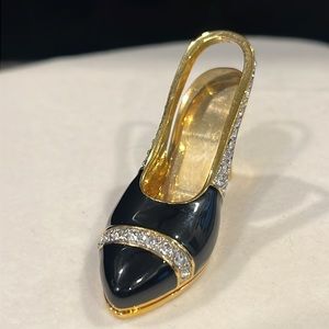 Rucinni Miniature High Heel Shoe Black & Gold with Swarovski Crystals